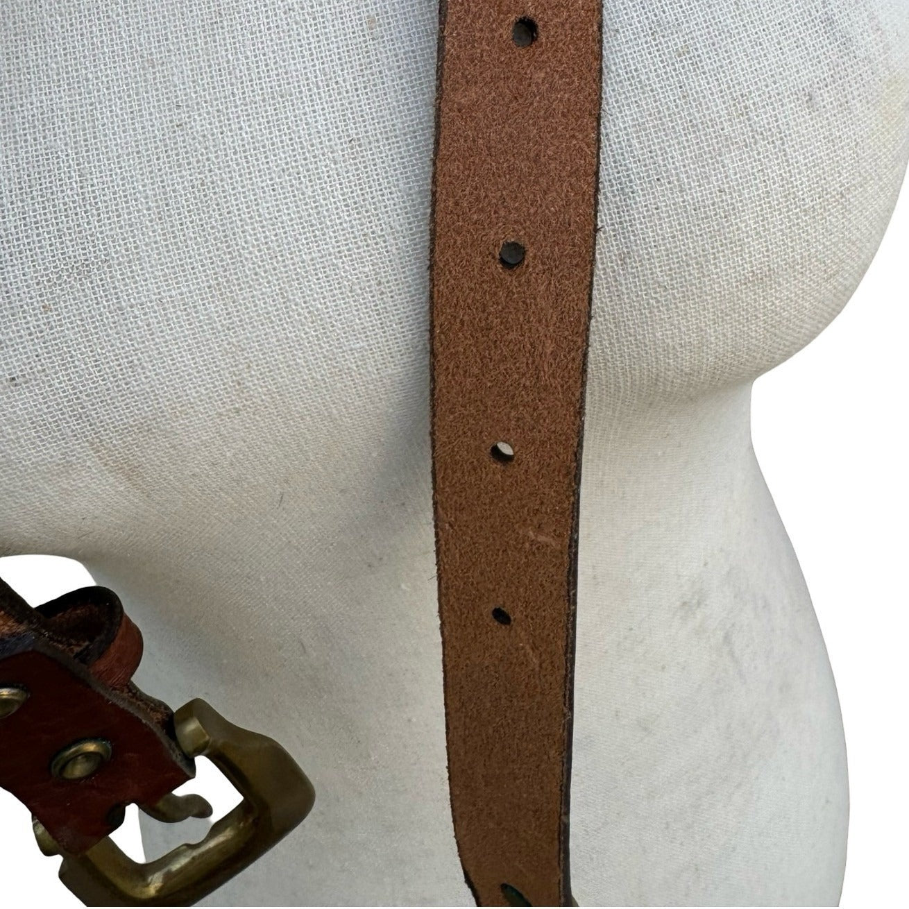 Gilles Herve Paris Brown Leather Skinny Belt Made in France Brass Buckle Tip