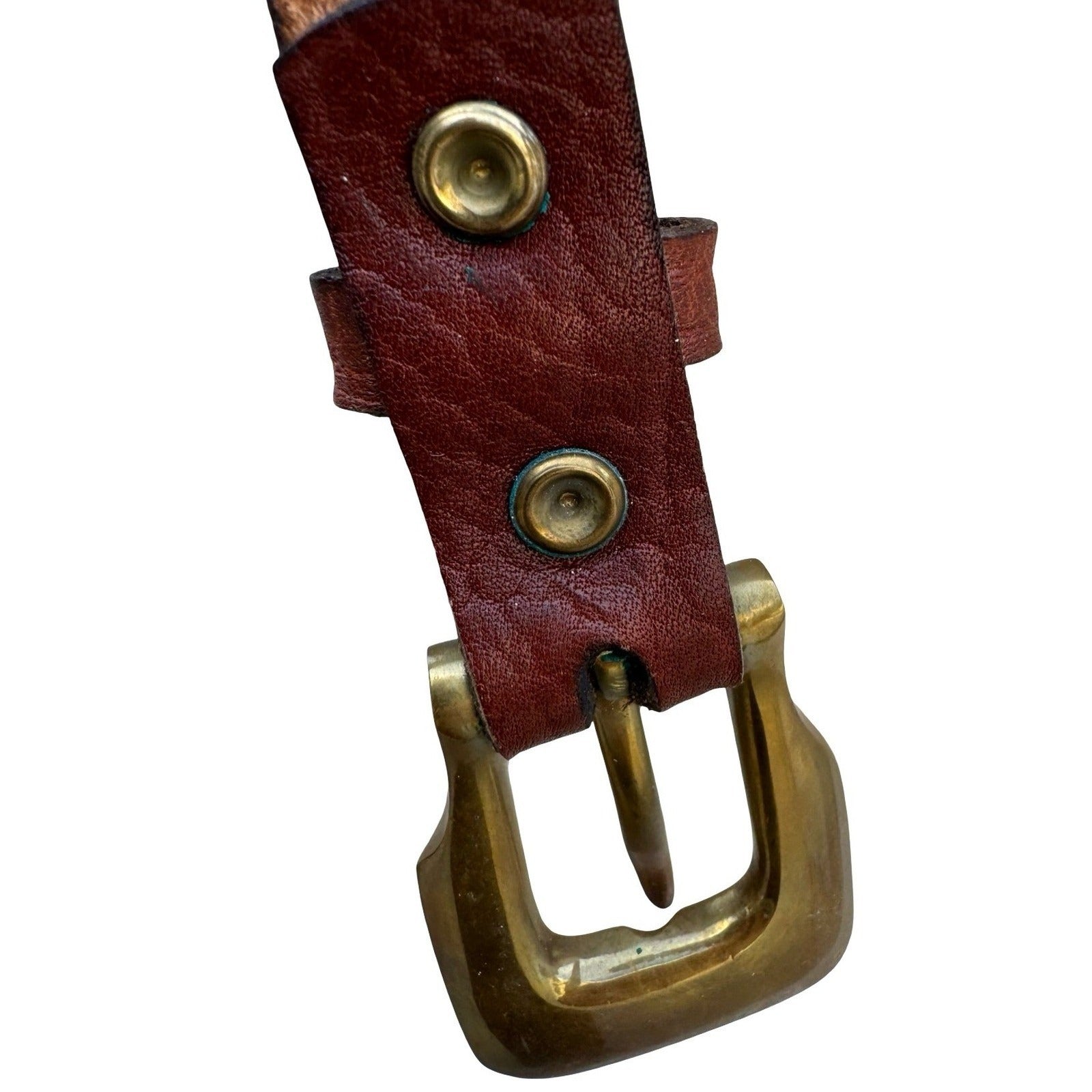 Gilles Herve Paris Brown Leather Skinny Belt Made in France Brass Buckle Tip