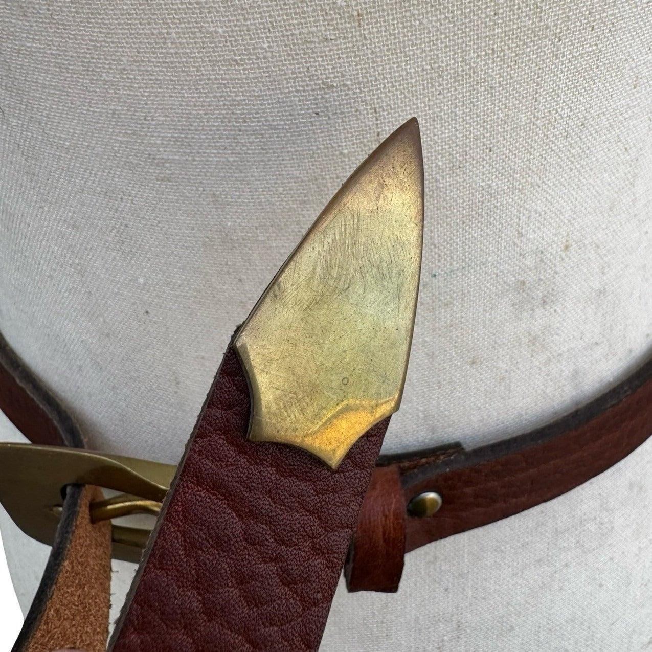 Gilles Herve Paris Brown Leather Skinny Belt Made in France Brass Buckle Tip