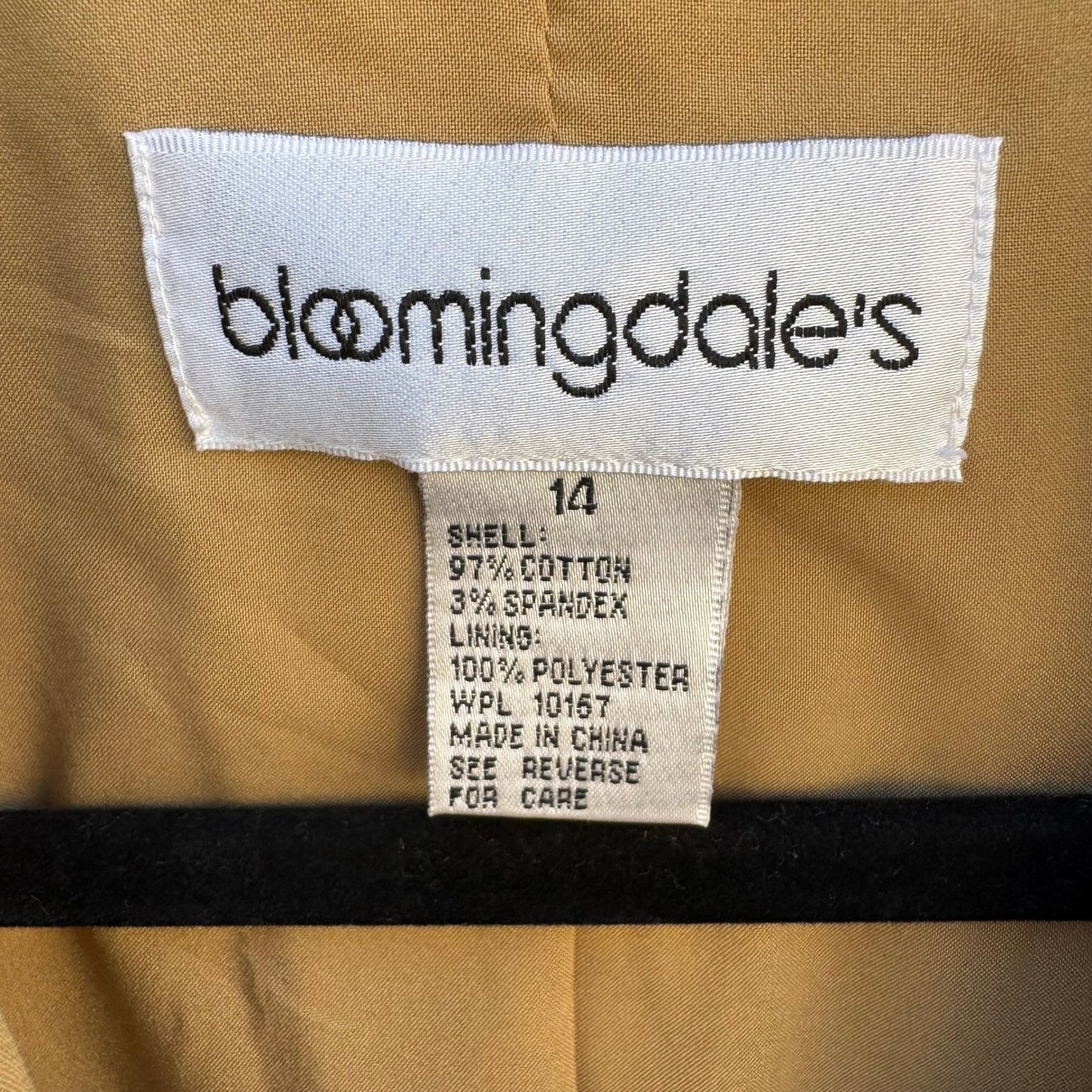 Bloomingdales Womens Tan Khaki Cotton Spandex Tailored Blazer Jacket Size 14