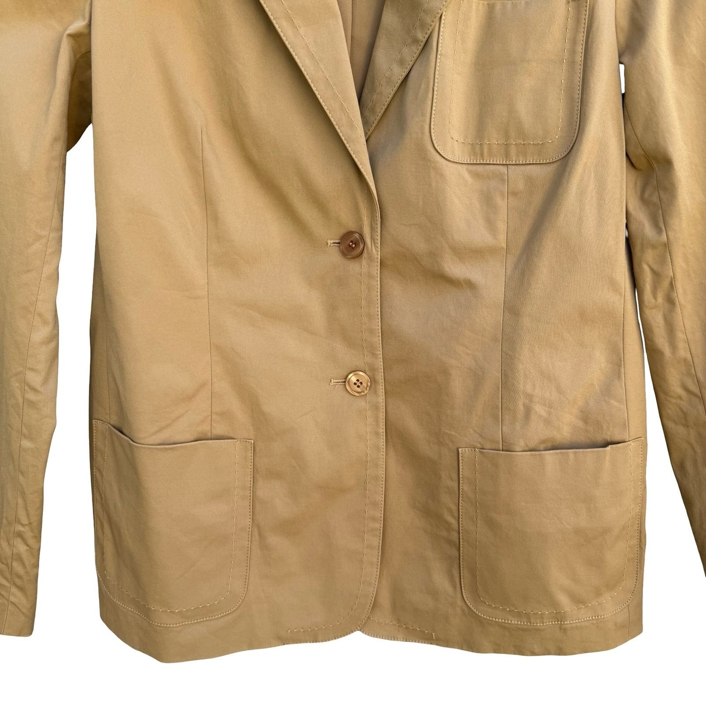 Bloomingdales Womens Tan Khaki Cotton Spandex Tailored Blazer Jacket Size 14