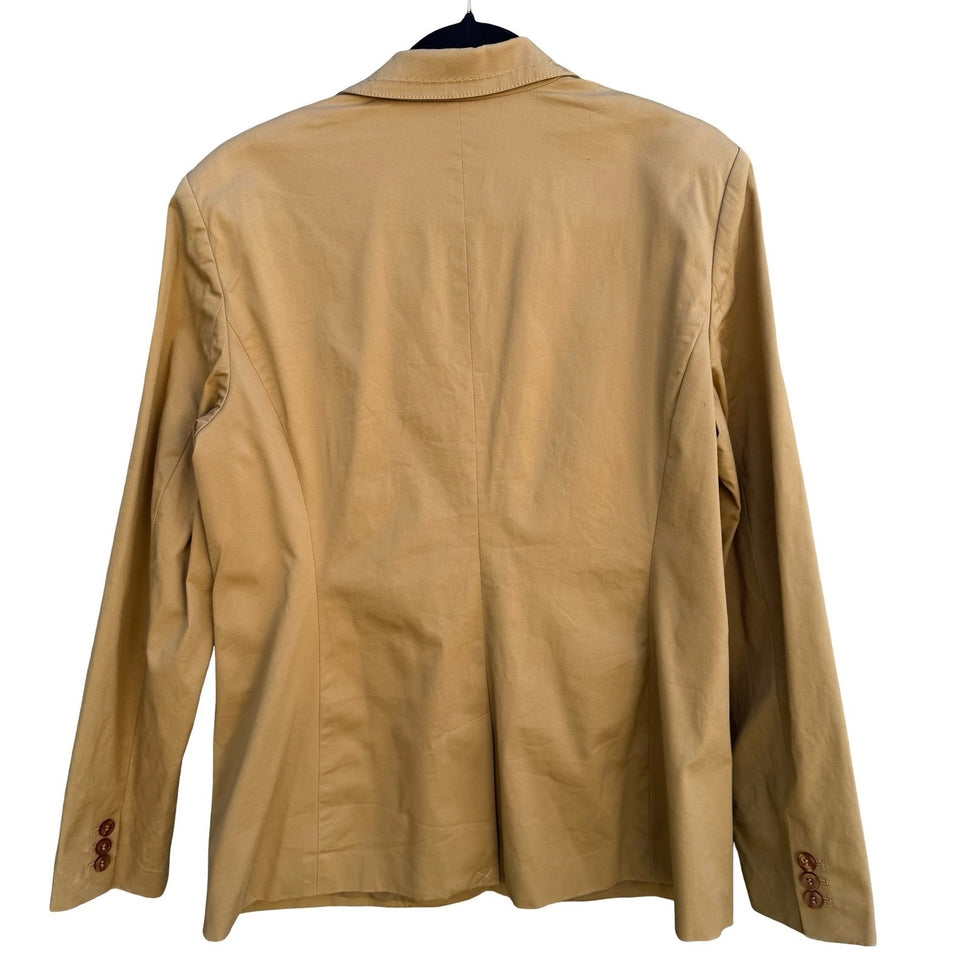 Bloomingdales Womens Tan Khaki Cotton Spandex Tailored Blazer Jacket Size 14