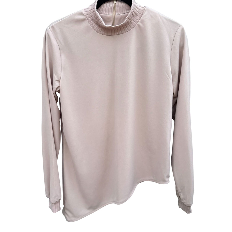 Kathy Levine By Request Vintage Pink Ribbed Mock Neck Asymmetrical Hem Top S