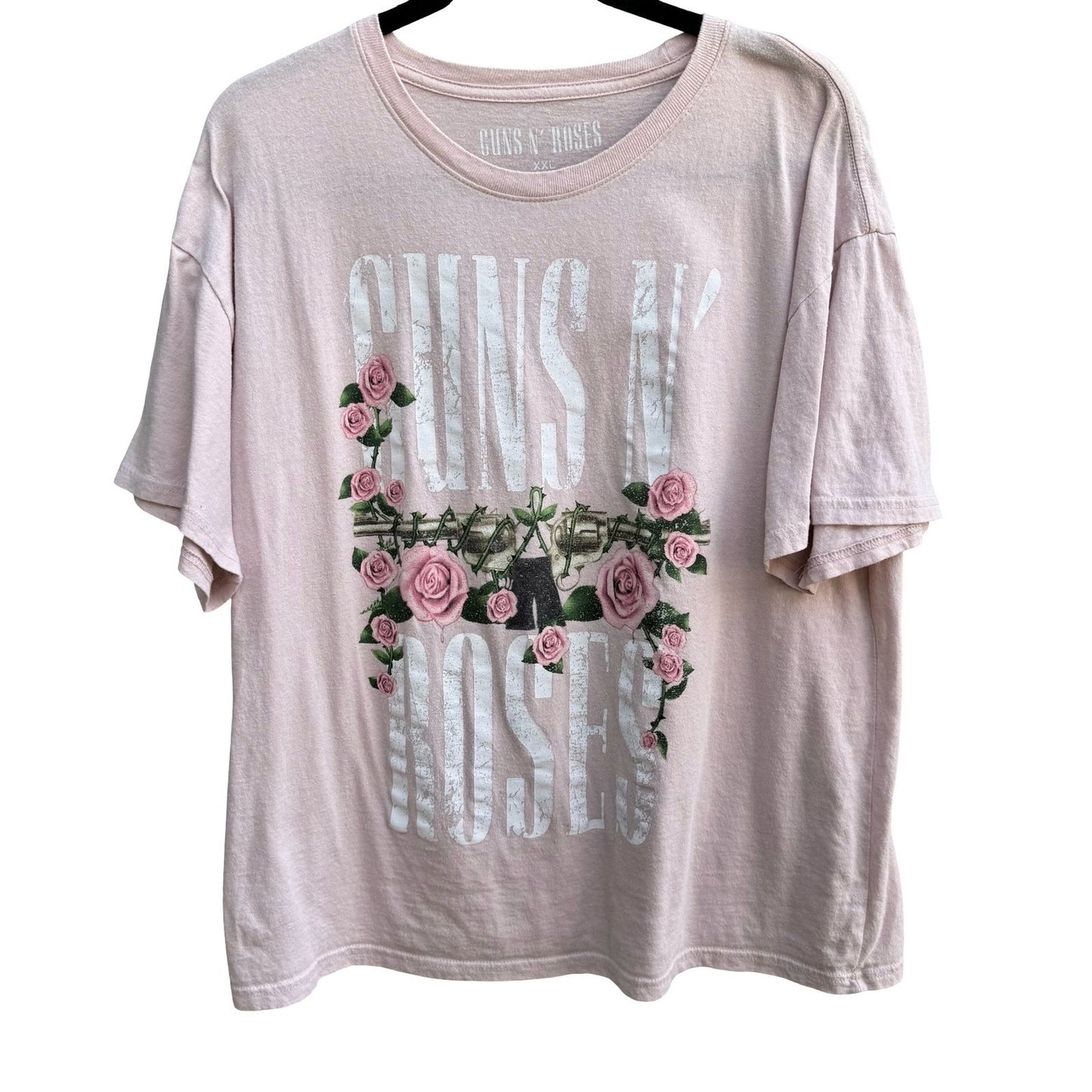 Guns N Roses Pink Rose Pistols Graphic T-Shirt XXL Rock Band Tee Pastel Goth GNR