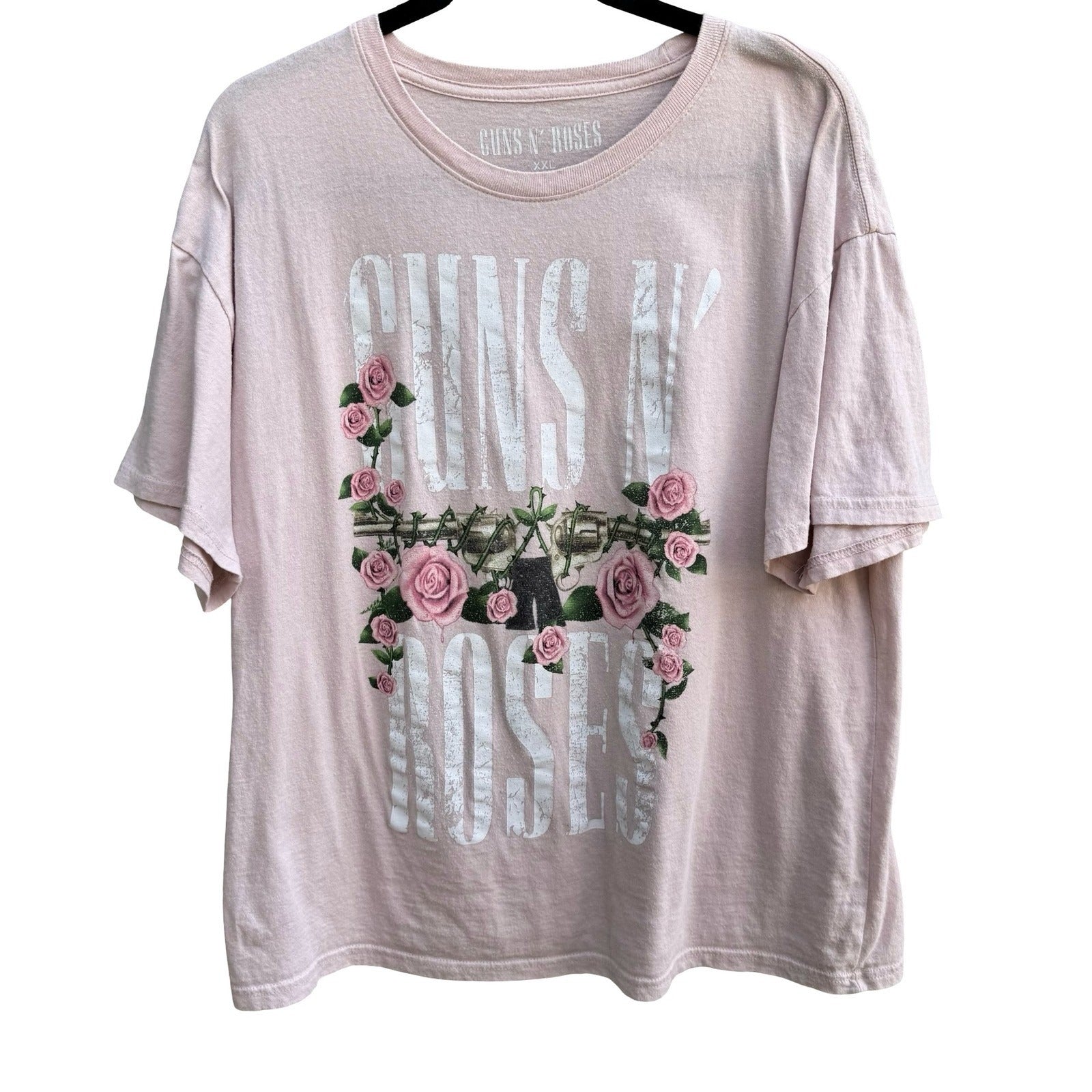 Guns N Roses Pink Rose Pistols Graphic T-Shirt XXL Rock Band Tee Pastel Goth GNR