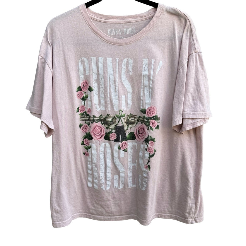 Guns N Roses Pink Rose Pistols Graphic T-Shirt XXL Rock Band Tee Pastel Goth GNR