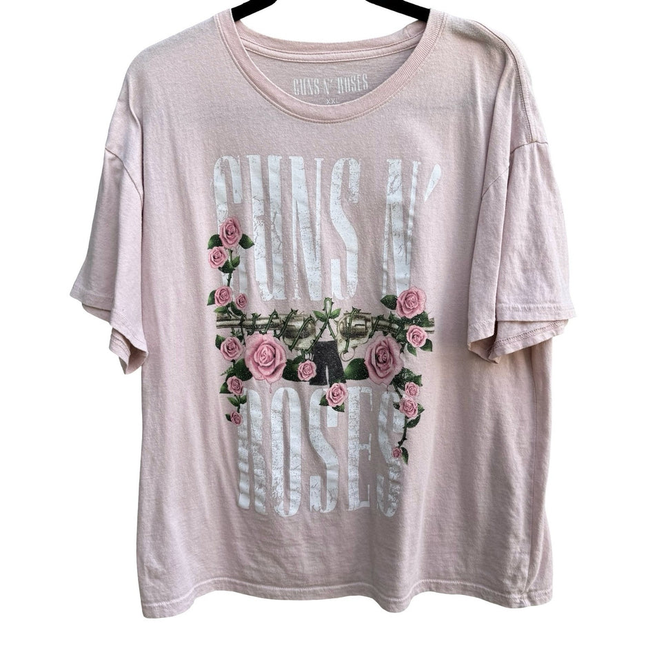 Guns N Roses Pink Rose Pistols Graphic T-Shirt XXL Rock Band Tee Pastel Goth GNR