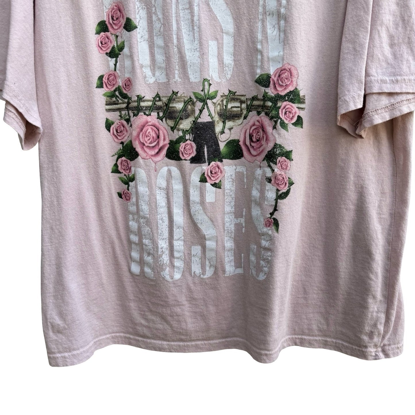 Guns N Roses Pink Rose Pistols Graphic T-Shirt XXL Rock Band Tee Pastel Goth GNR