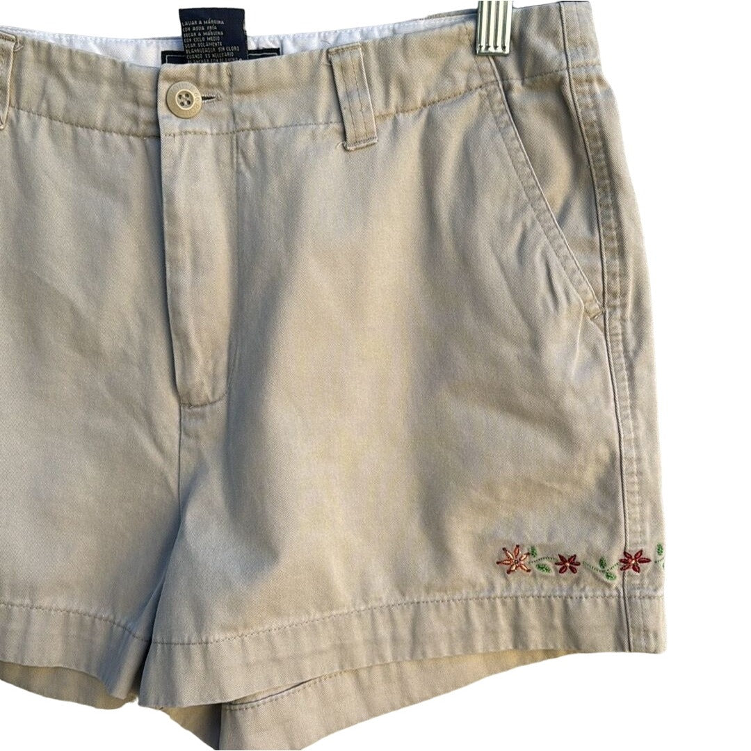 Route 66 Vintage Women's Khaki Floral Embroidery Accent Slash Pocket Shorts 12