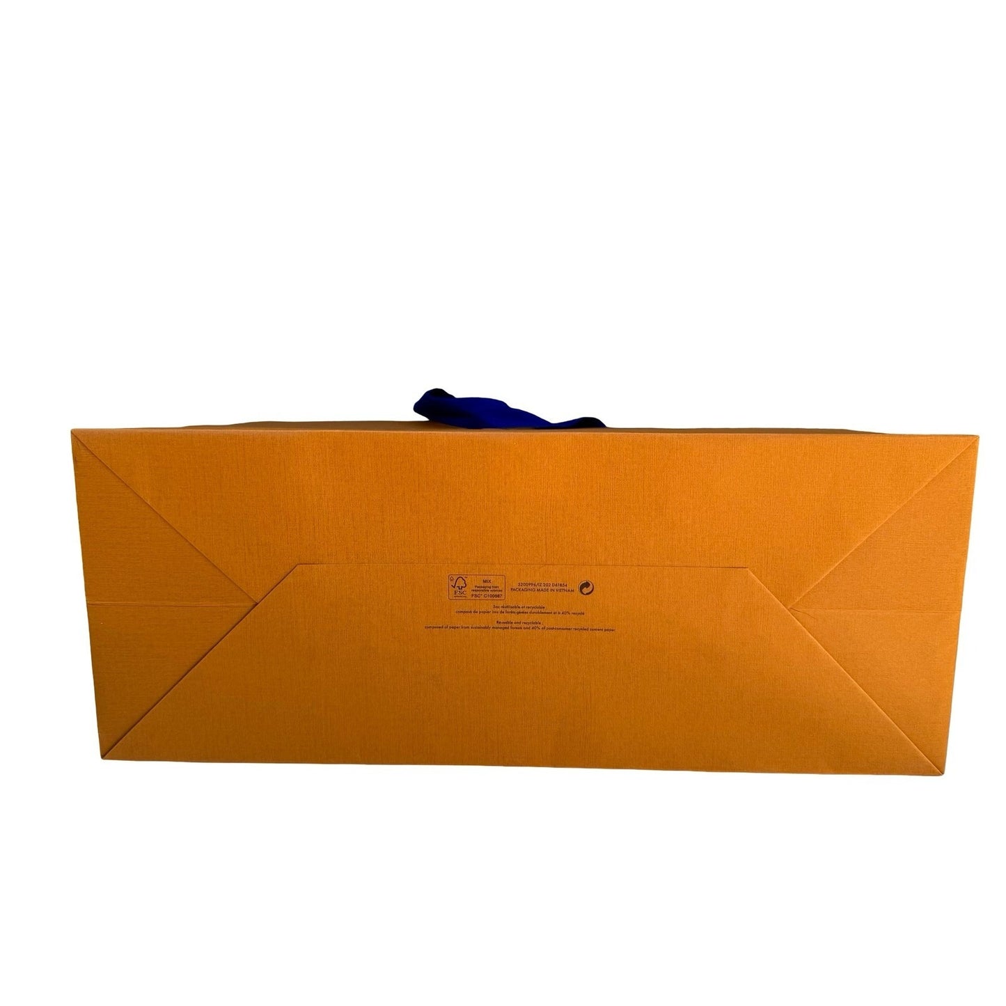 Louis Vuitton Orange Paper Shopping Bag Blue Woven Handles Authentic Large