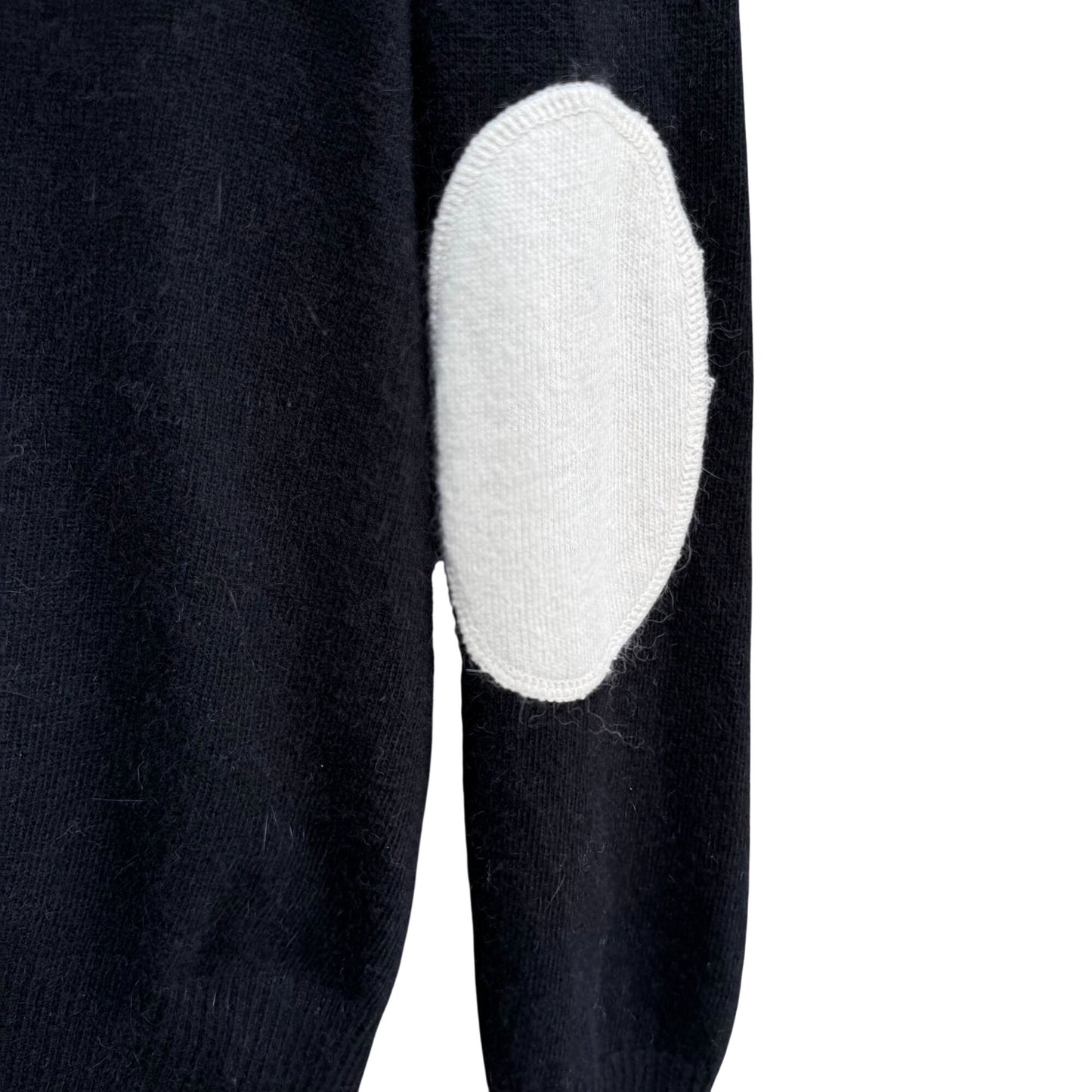 Randolph Duke Womens Black Hooded Striped Knit Cardigan Sweater Elbow Patches S