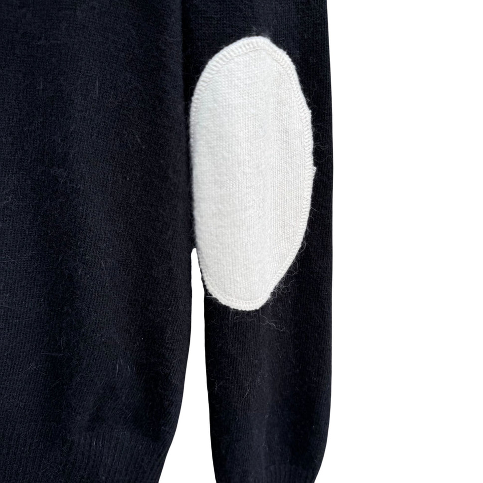 Randolph Duke Womens Black Hooded Striped Knit Cardigan Sweater Elbow Patches S