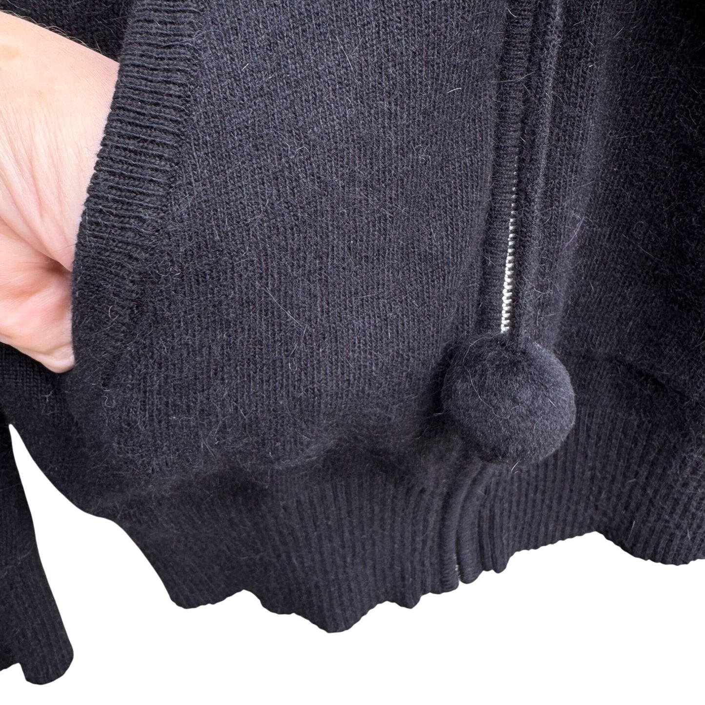 Randolph Duke Womens Black Hooded Striped Knit Cardigan Sweater Elbow Patches S