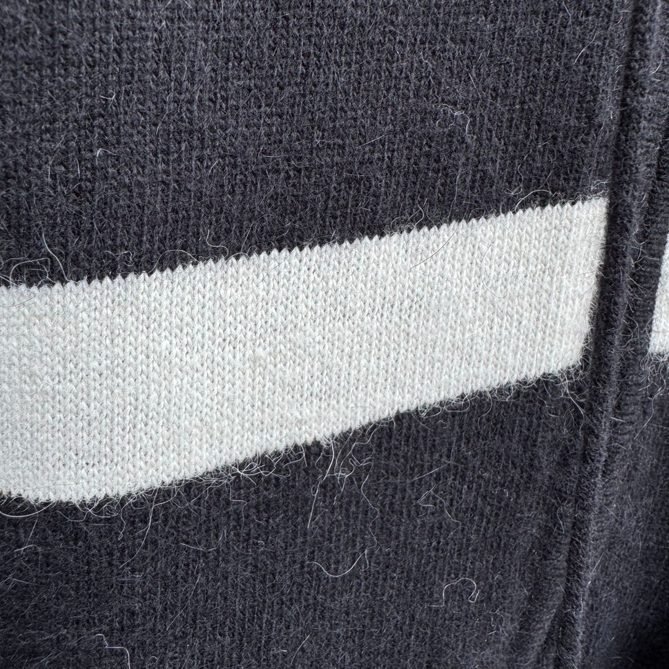 Randolph Duke Womens Black Hooded Striped Knit Cardigan Sweater Elbow Patches S