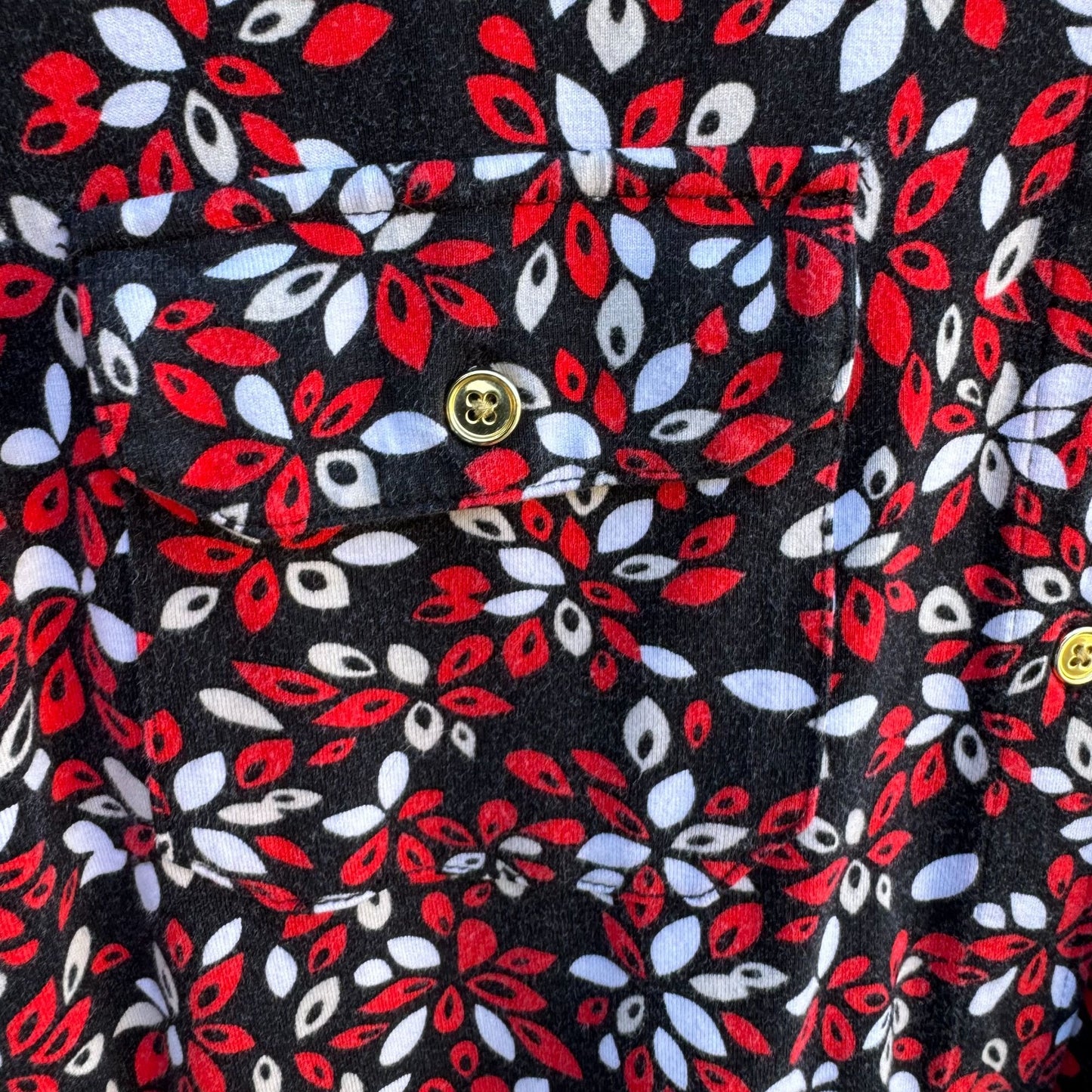 Charter Club Womens Petite 3/4 Roll Tab Sleeve Button-Up Floral Red Black Shirt