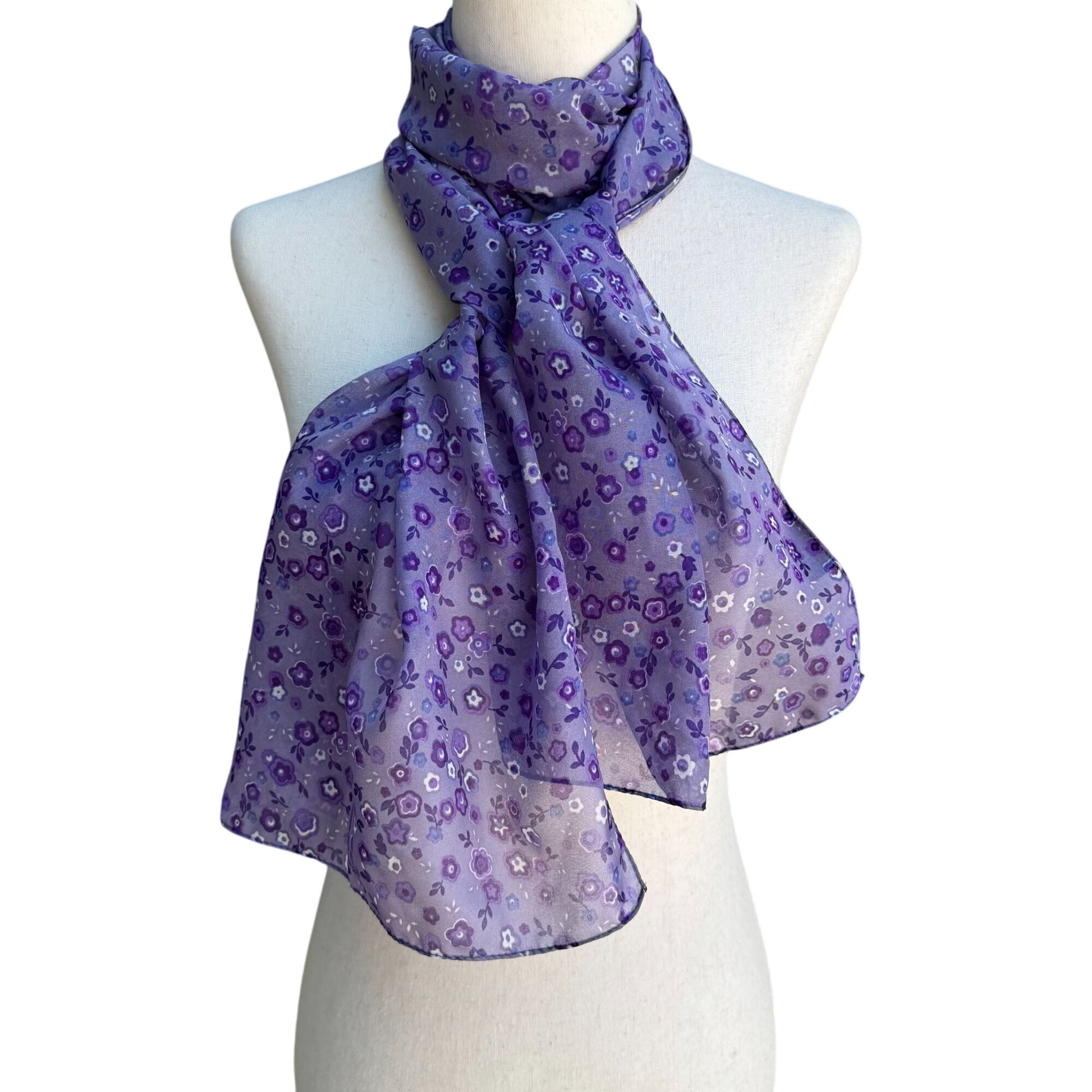Cejon Accessories Vintage Womens Purple Floral Semi Sheer Cottage Scarf Wrap