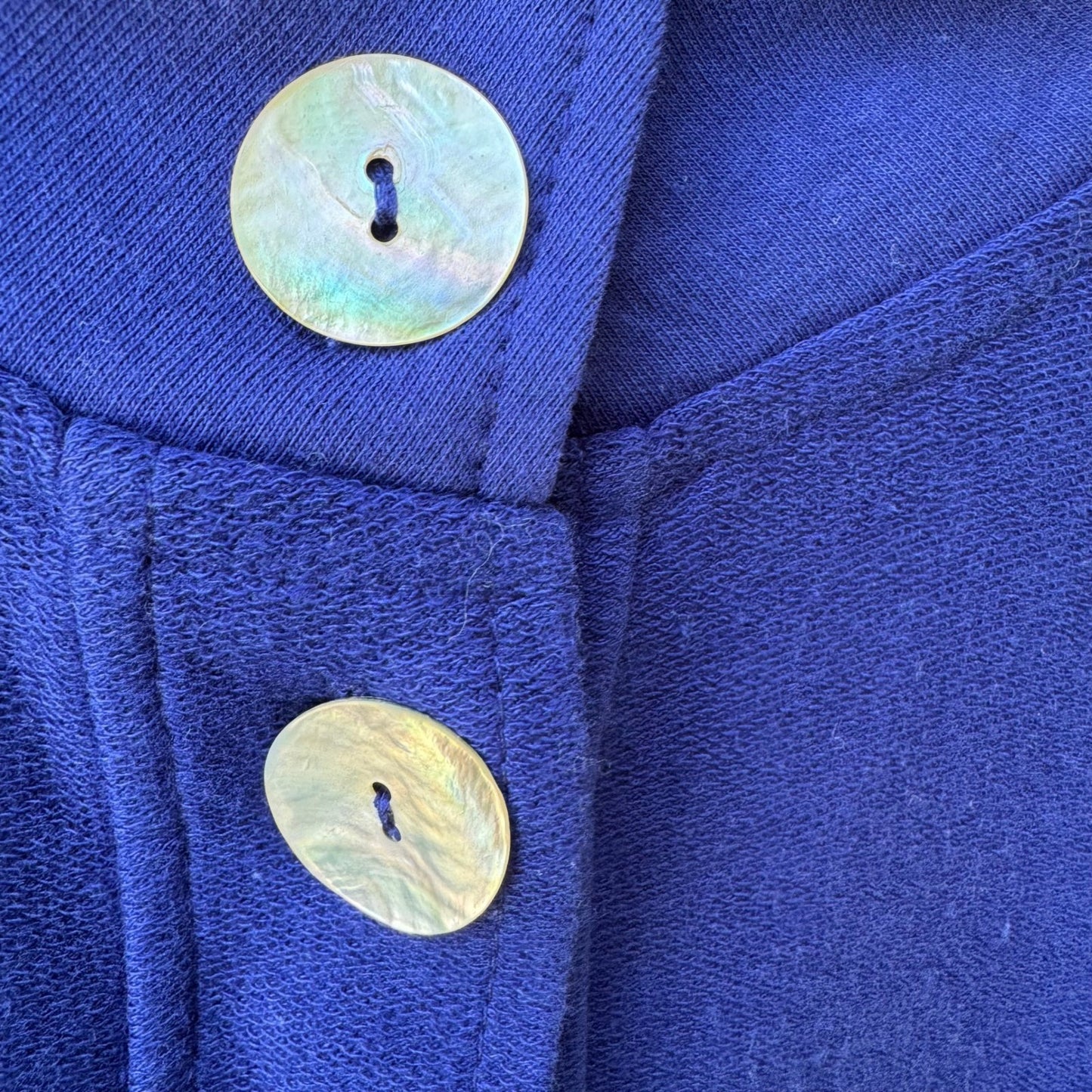 Onque Casual Coastal Nautical Beachy French Terry Pearl Button Jacket Blue L NWT