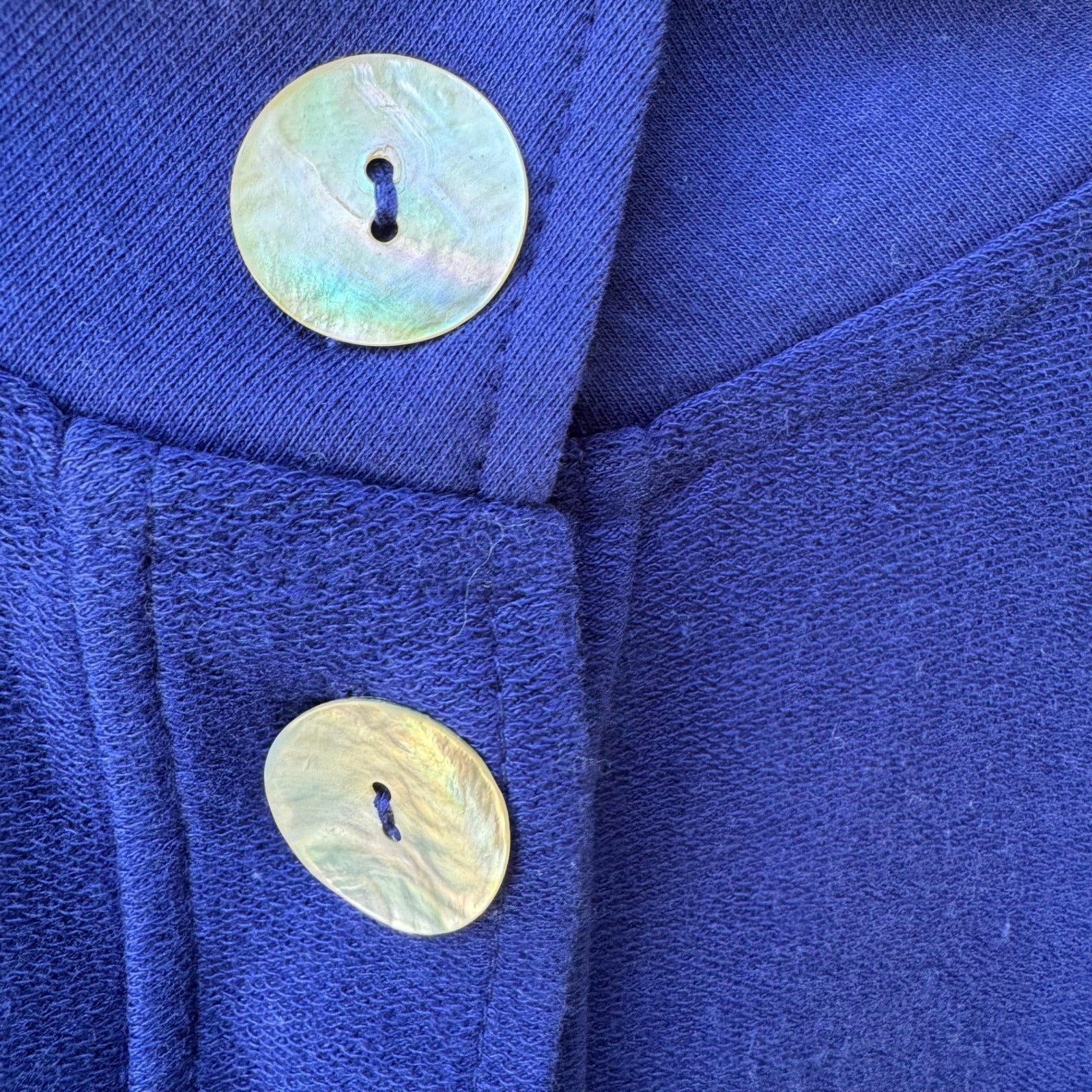 Onque Casual Coastal Nautical Beachy French Terry Pearl Button Jacket Blue L NWT