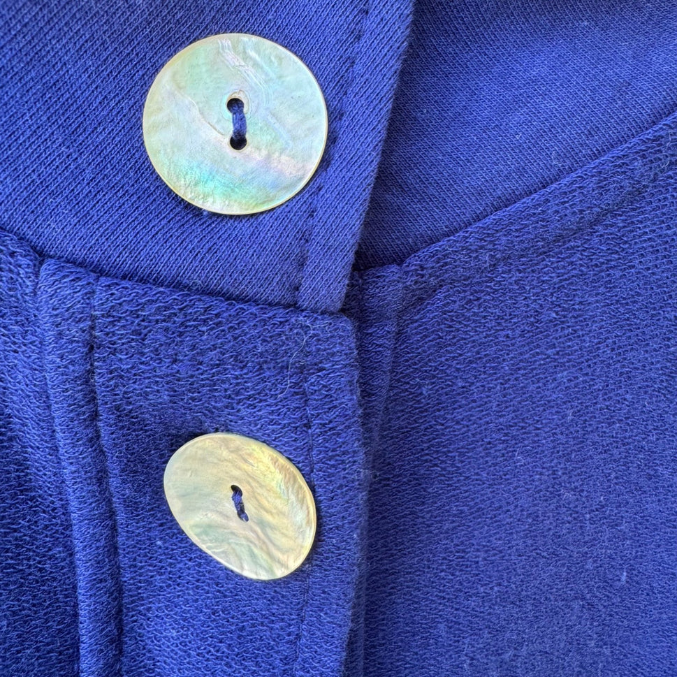 Onque Casual Coastal Nautical Beachy French Terry Pearl Button Jacket Blue L NWT