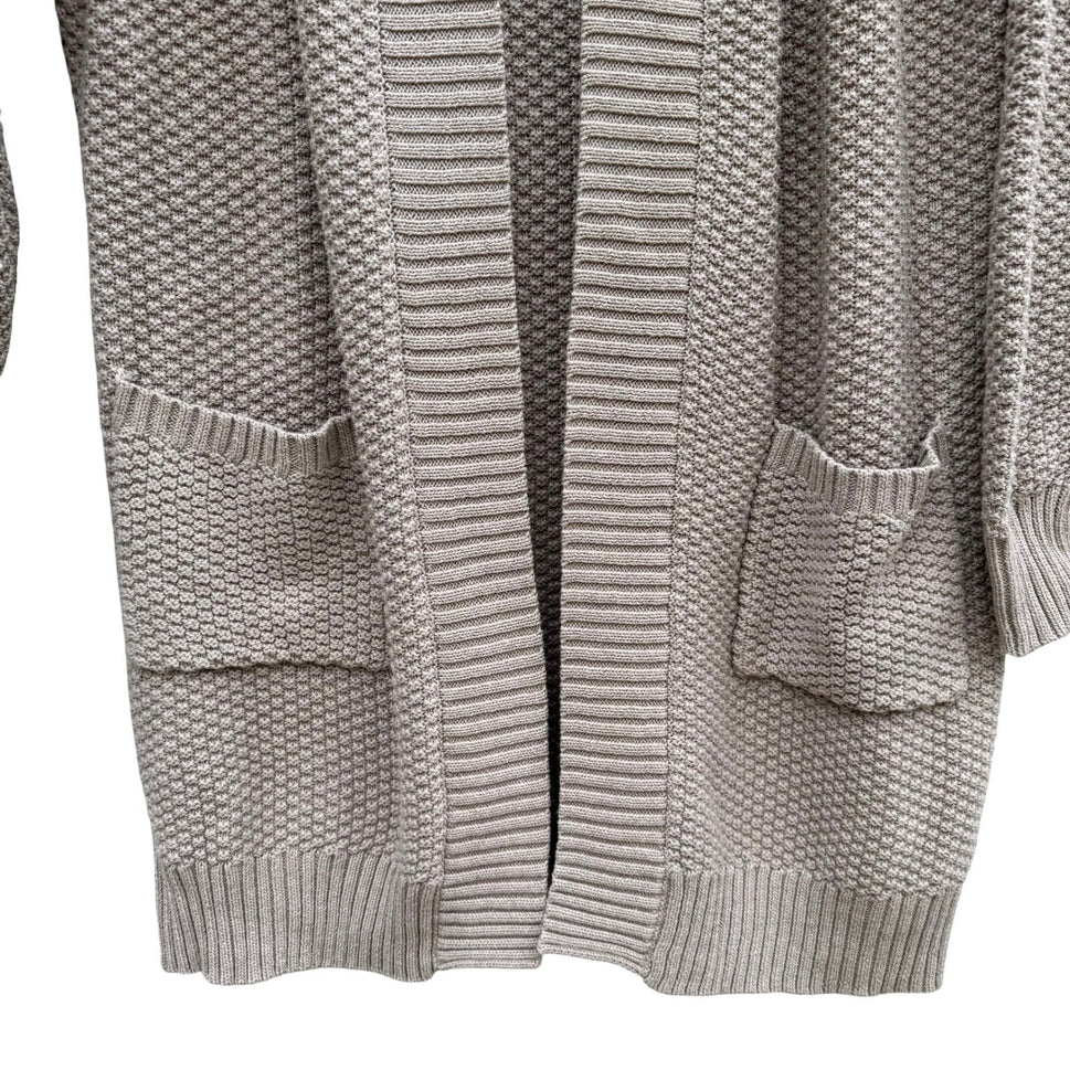 Max Studio Womens Tan Beige Textured Popcorn Knit Open Front Longline Cardigan L