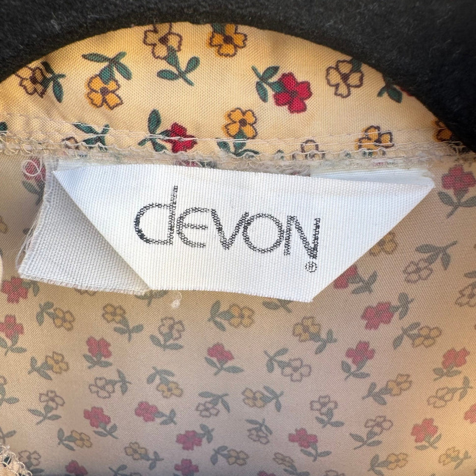 Devon Vintage 70s 80s Retro Floral Ruffle High Neck Button Down Blouse Cream Red