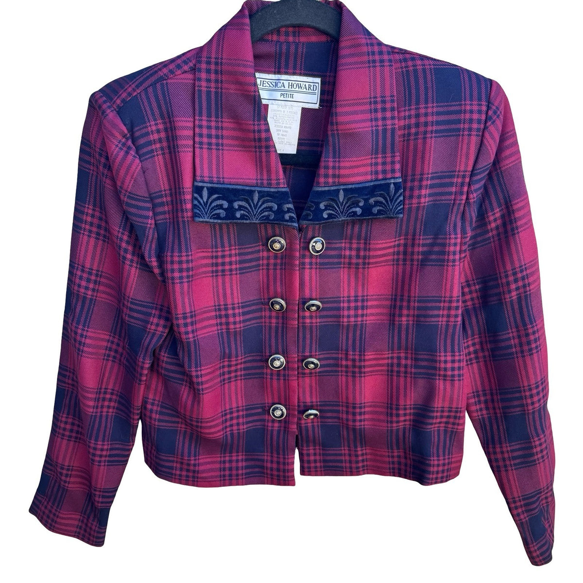 Jessica Howard Vintage 90s Tartan Plaid Preppy Dark Academia Cropped Jacket 4