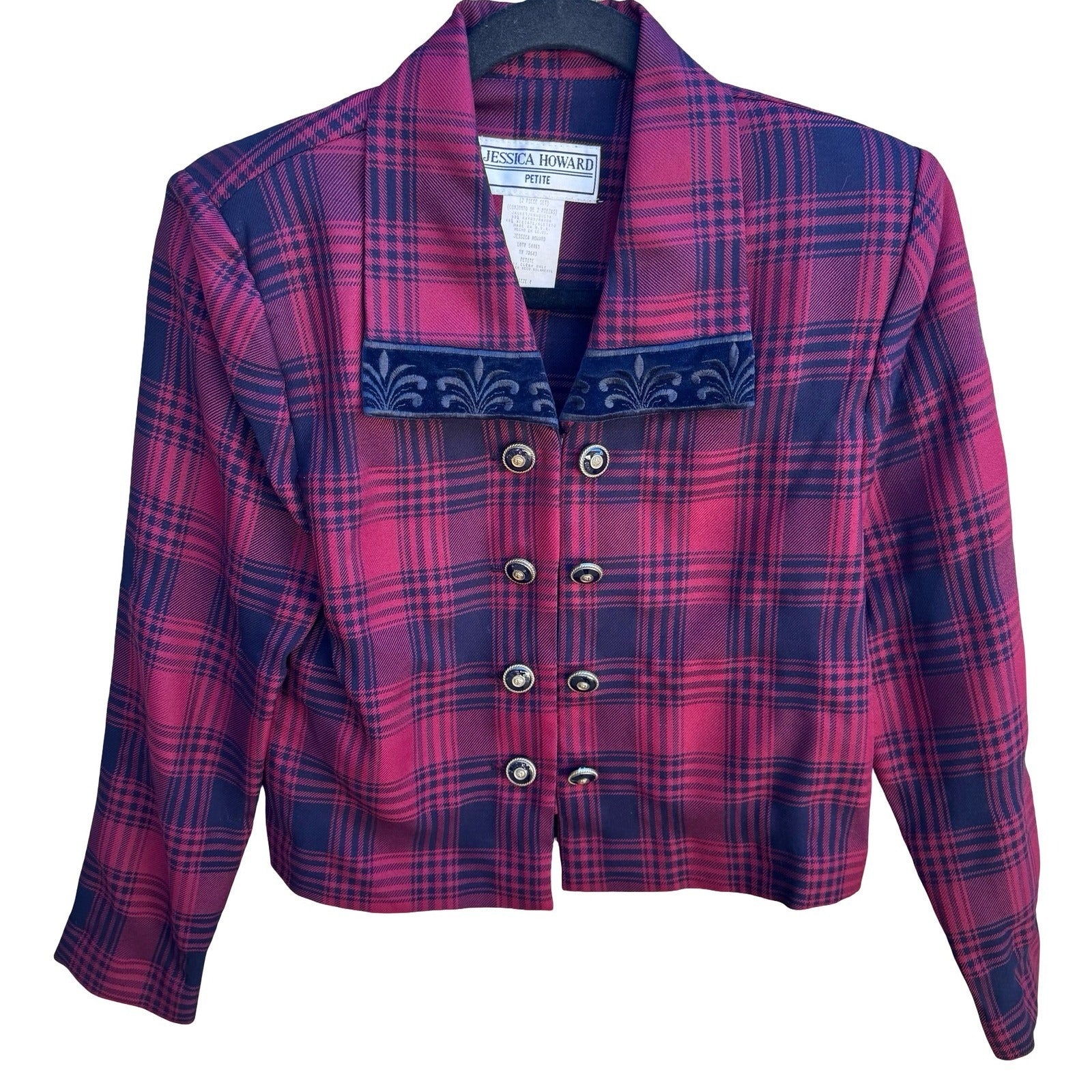 Jessica Howard Vintage 90s Tartan Plaid Preppy Dark Academia Cropped Jacket 4