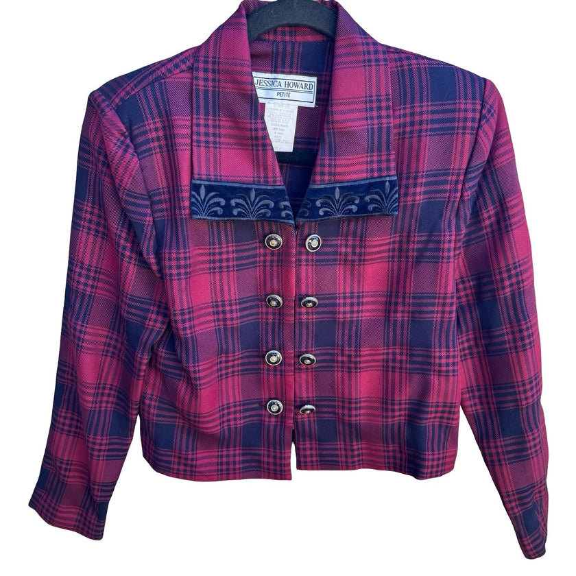 Jessica Howard Vintage 90s Tartan Plaid Preppy Dark Academia Cropped Jacket 4