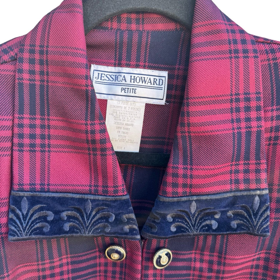 Jessica Howard Vintage 90s Tartan Plaid Preppy Dark Academia Cropped Jacket 4