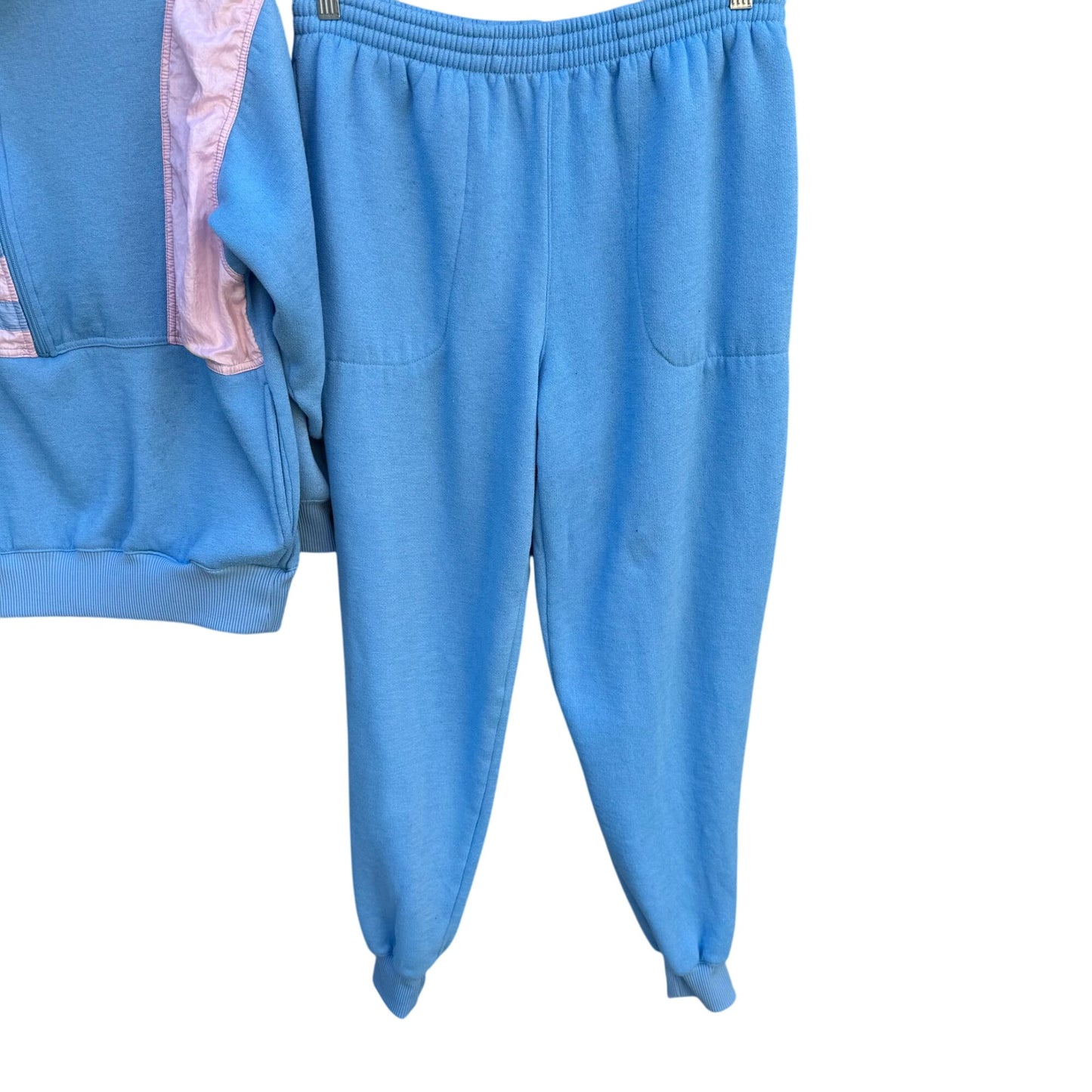 Bocoo Vintage 80s Womens Fleece Nylon Pastel Blue Pink Top Joggers Tracksuit Set