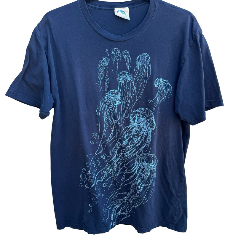 Coastal Classics Jellyfish Graphic Coastal Nautical Shirt Navy Mens L Streetwear