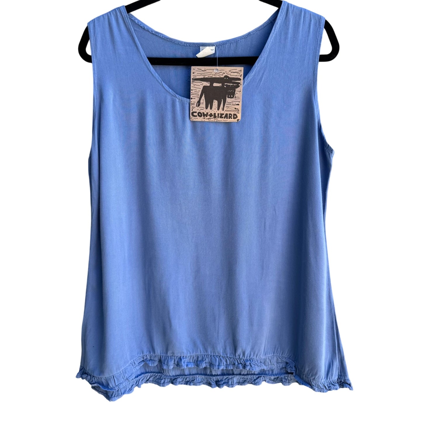Cow & Lizard Womens Sleeveless Blue Ruffled Hem Cotton Tensil Tank Top Shirt M
