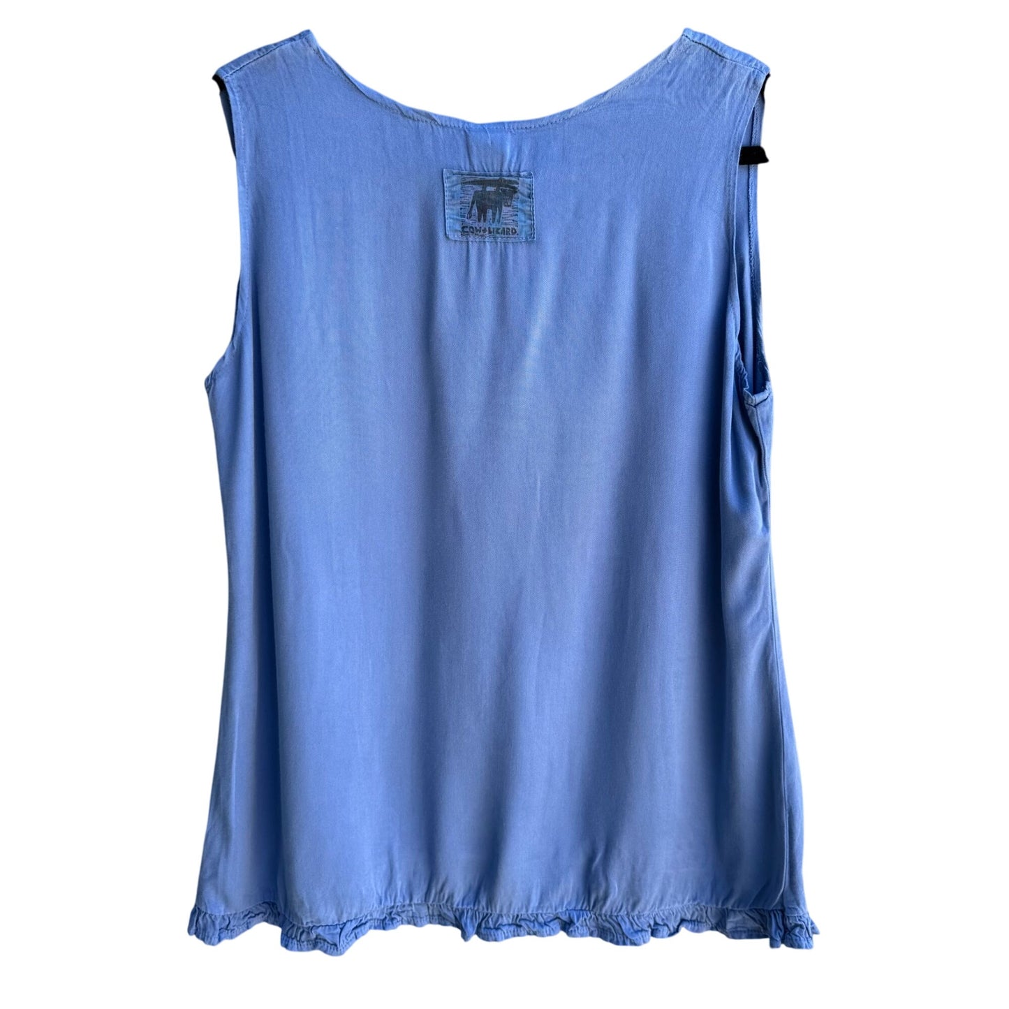 Cow & Lizard Womens Sleeveless Blue Ruffled Hem Cotton Tensil Tank Top Shirt M