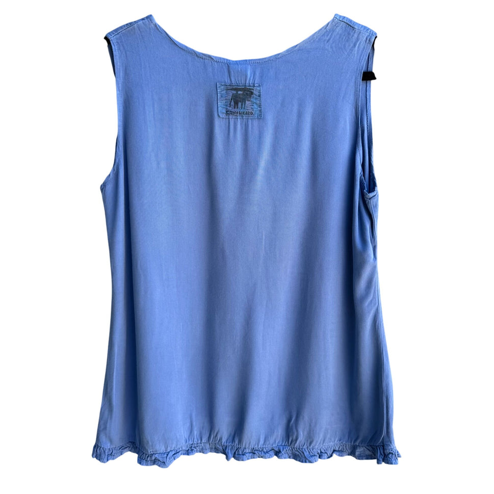 Cow & Lizard Womens Sleeveless Blue Ruffled Hem Cotton Tensil Tank Top Shirt M