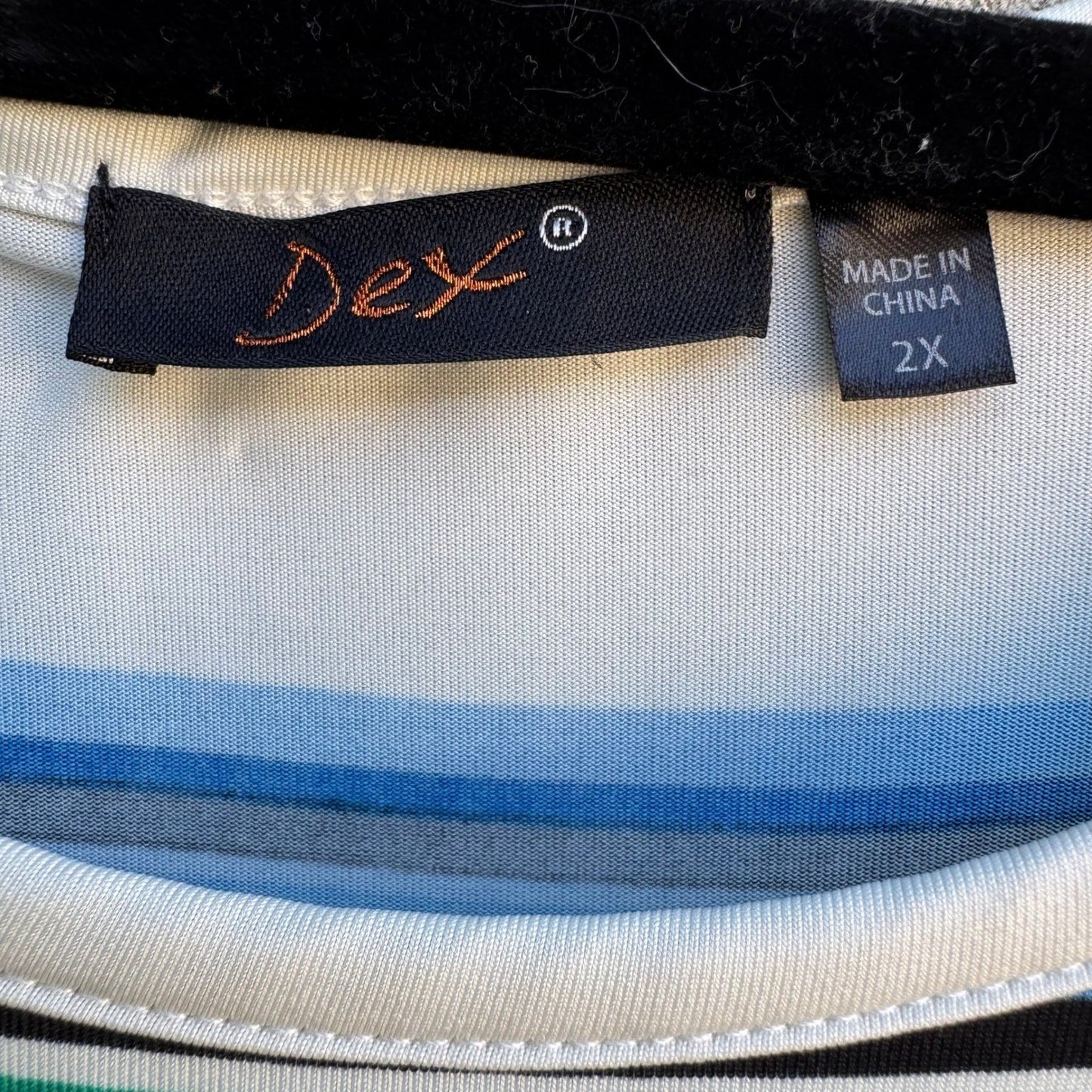 Dex Coastal Art To Wear Flowy Beachy Floral Striped Dolman Sleeve Top Blue 2X