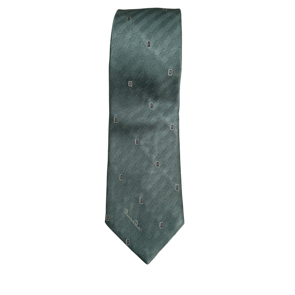 Oscar De La Renta Vintage Mens Silk Tie Blue Geometric Luxury Designer Necktie