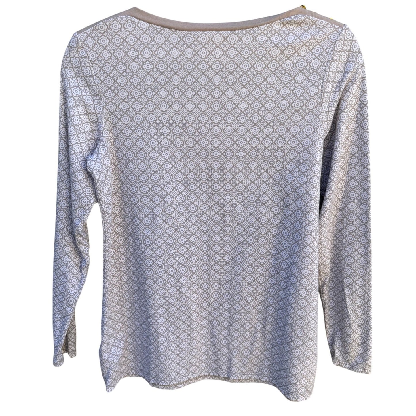 Diane Gilman DG2 Women Tan Geometric Tile Print Boat Neck Button Shoulder Top XS