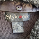 Switch Style &amp; Co Black Fair Isle Full Zip Cotton Sweater Faux Fur Collar Womens L 2 image