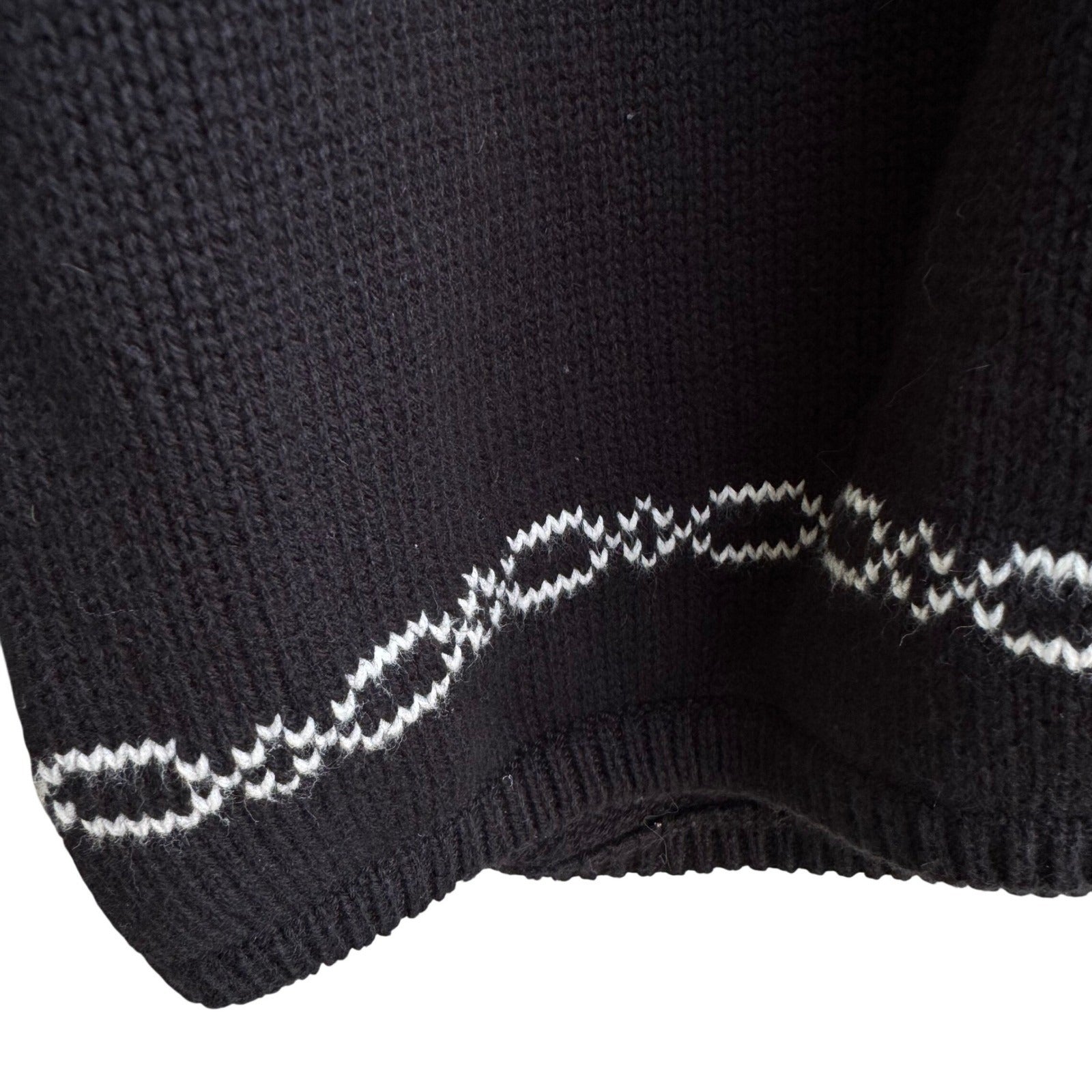 Style & Co Black Fair Isle Full Zip Cotton Sweater Faux Fur Collar Womens L