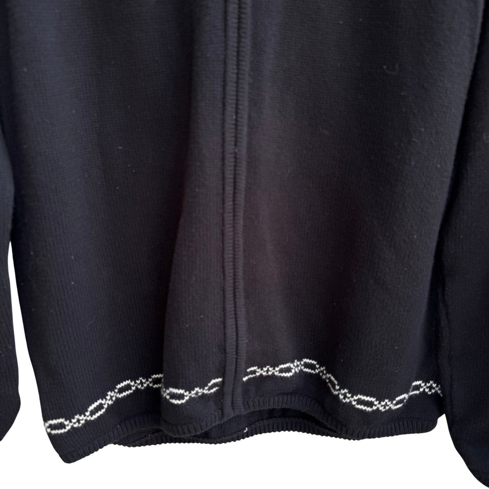 Style & Co Black Fair Isle Full Zip Cotton Sweater Faux Fur Collar Womens L