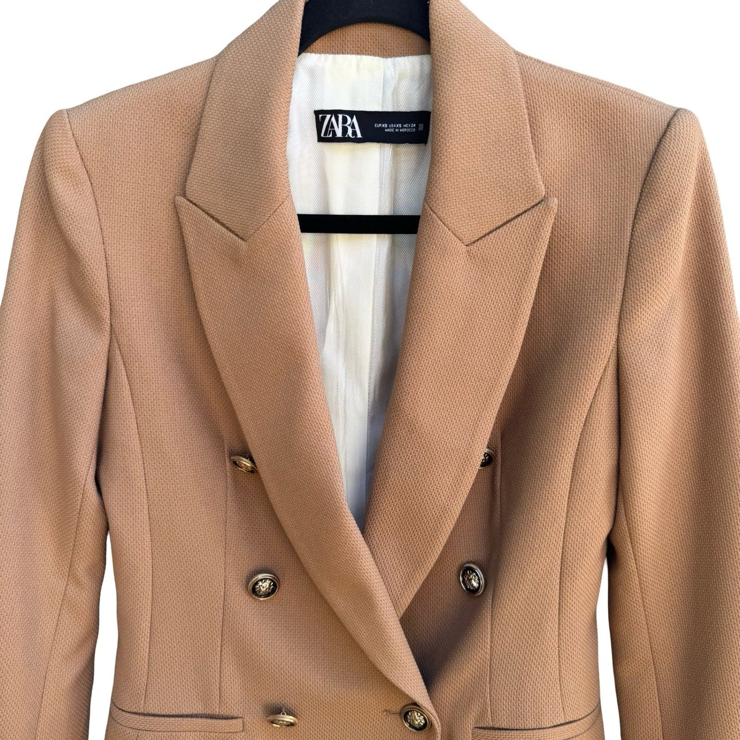 Zara Preppy Tailored Professional Double Breasted Textured Blazer Lion Buttons S