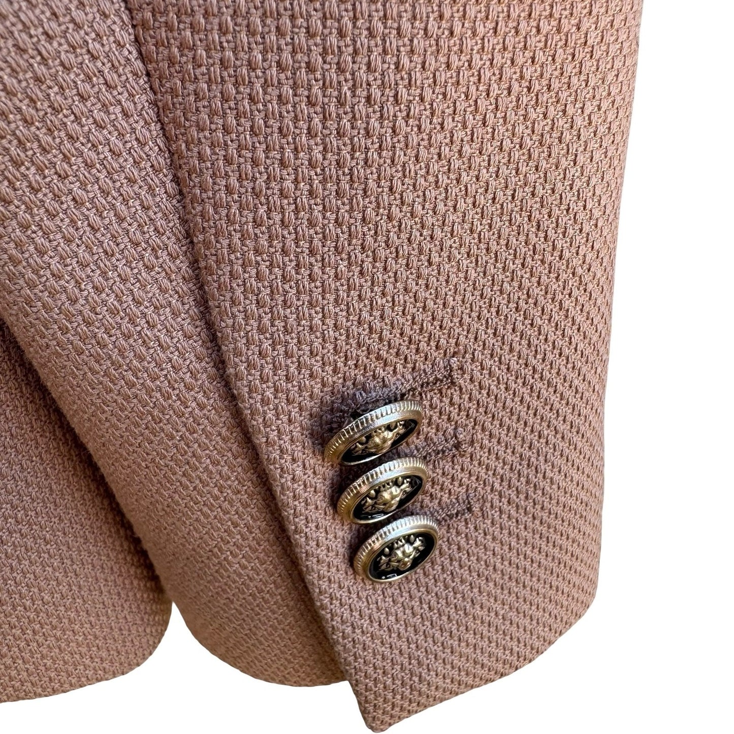 Zara Preppy Tailored Professional Double Breasted Textured Blazer Lion Buttons S