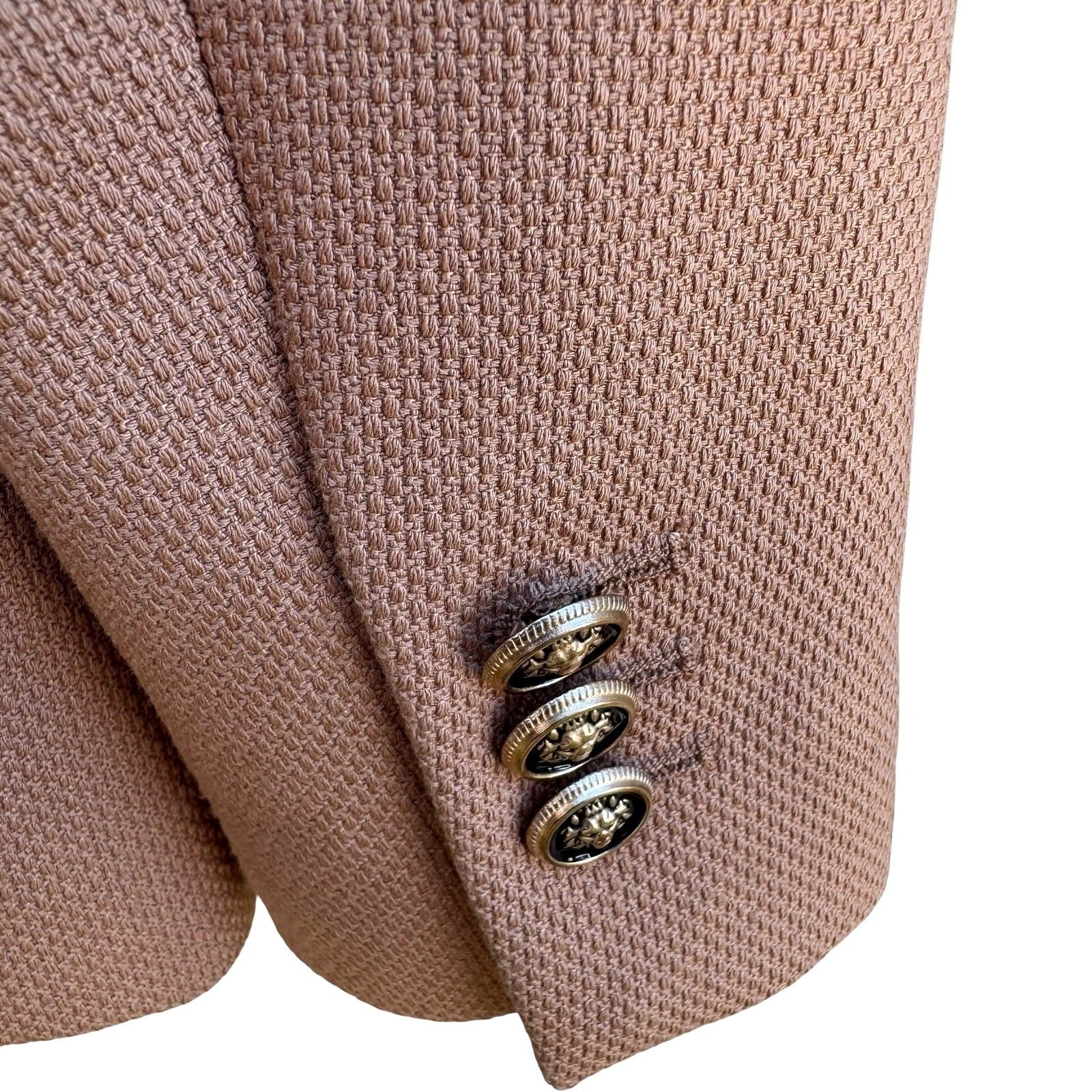 Zara Preppy Tailored Professional Double Breasted Textured Blazer Lion Buttons S