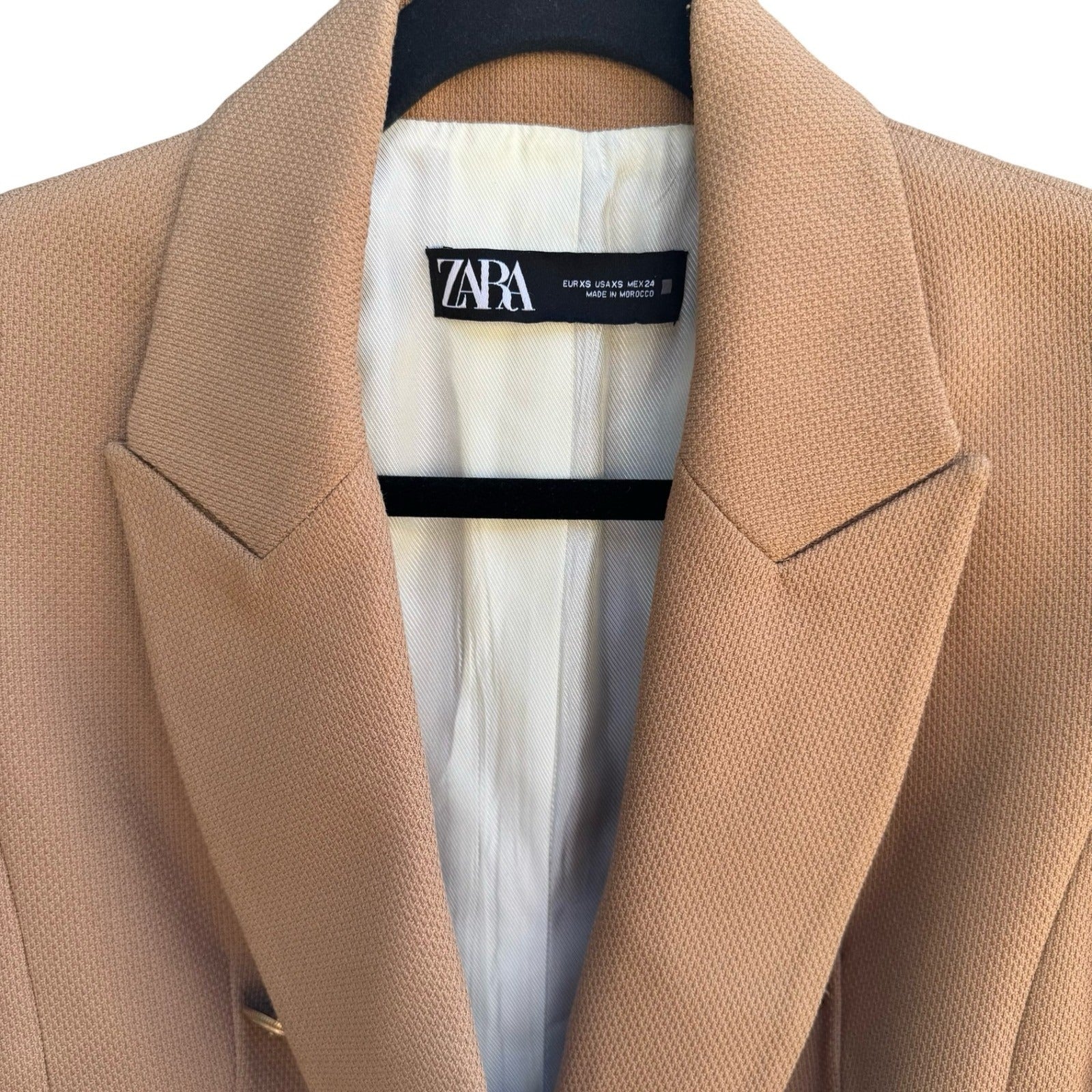 Zara Preppy Tailored Professional Double Breasted Textured Blazer Lion Buttons S