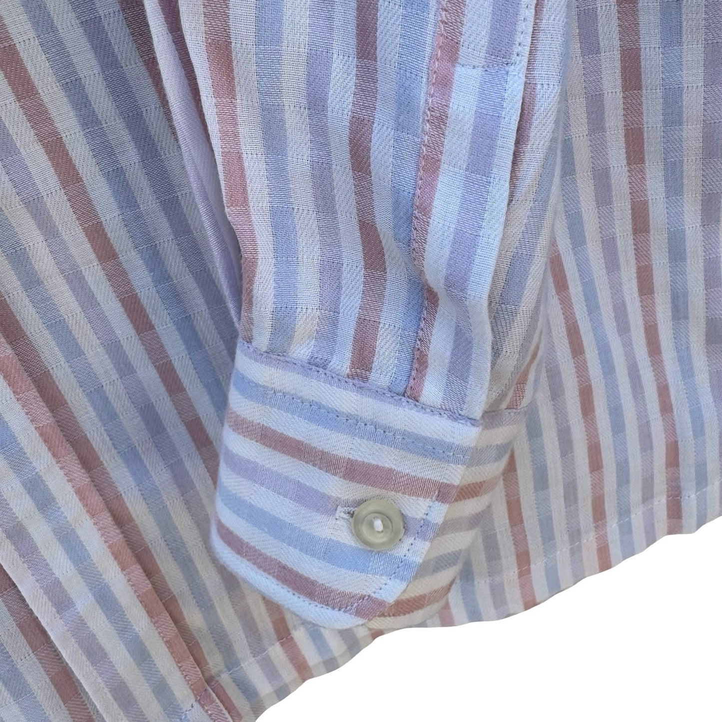 Vintage SDD Shindaedo Co Mens Striped Seersucker Button Down Shirt Blue Pink L