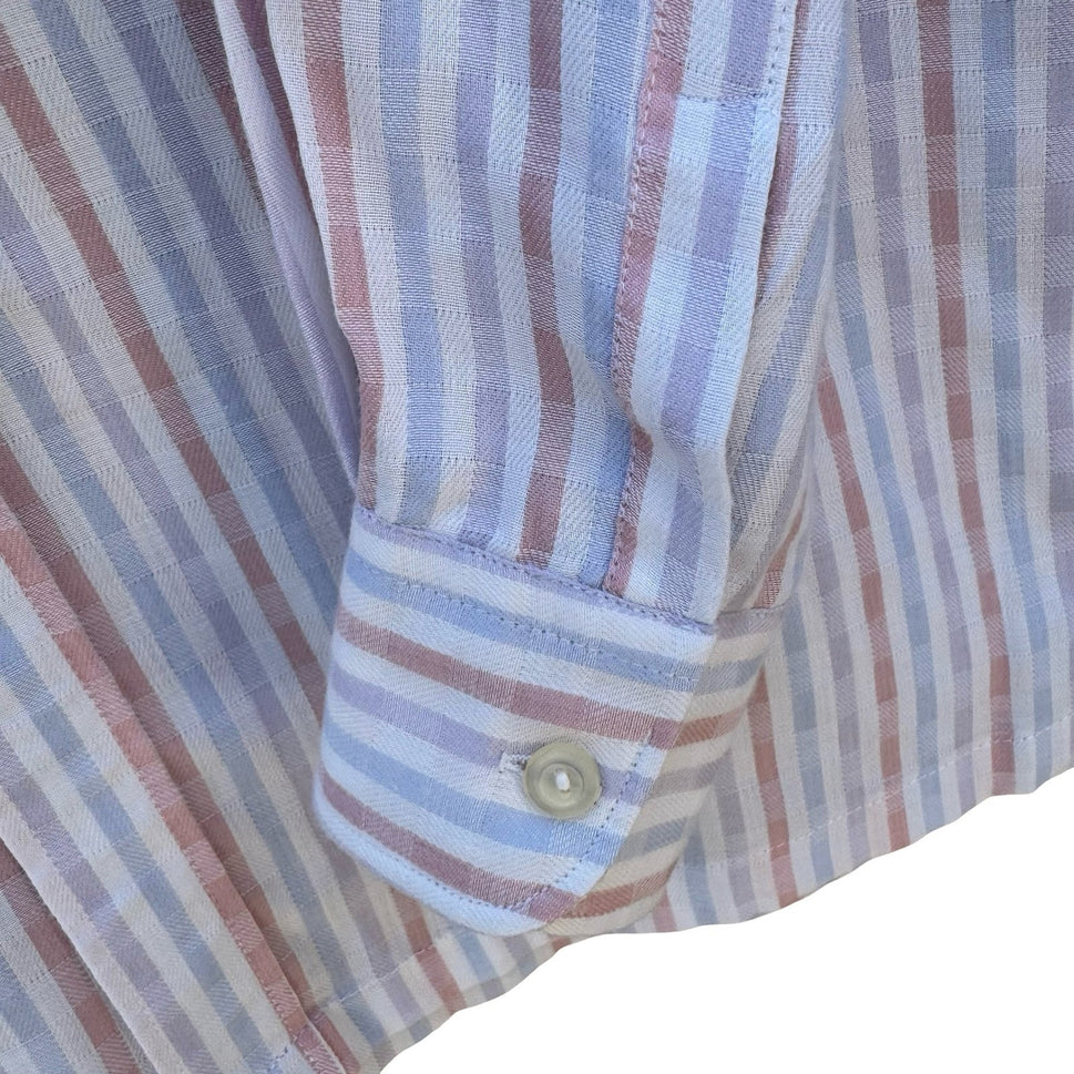 Vintage SDD Shindaedo Co Mens Striped Seersucker Button Down Shirt Blue Pink L