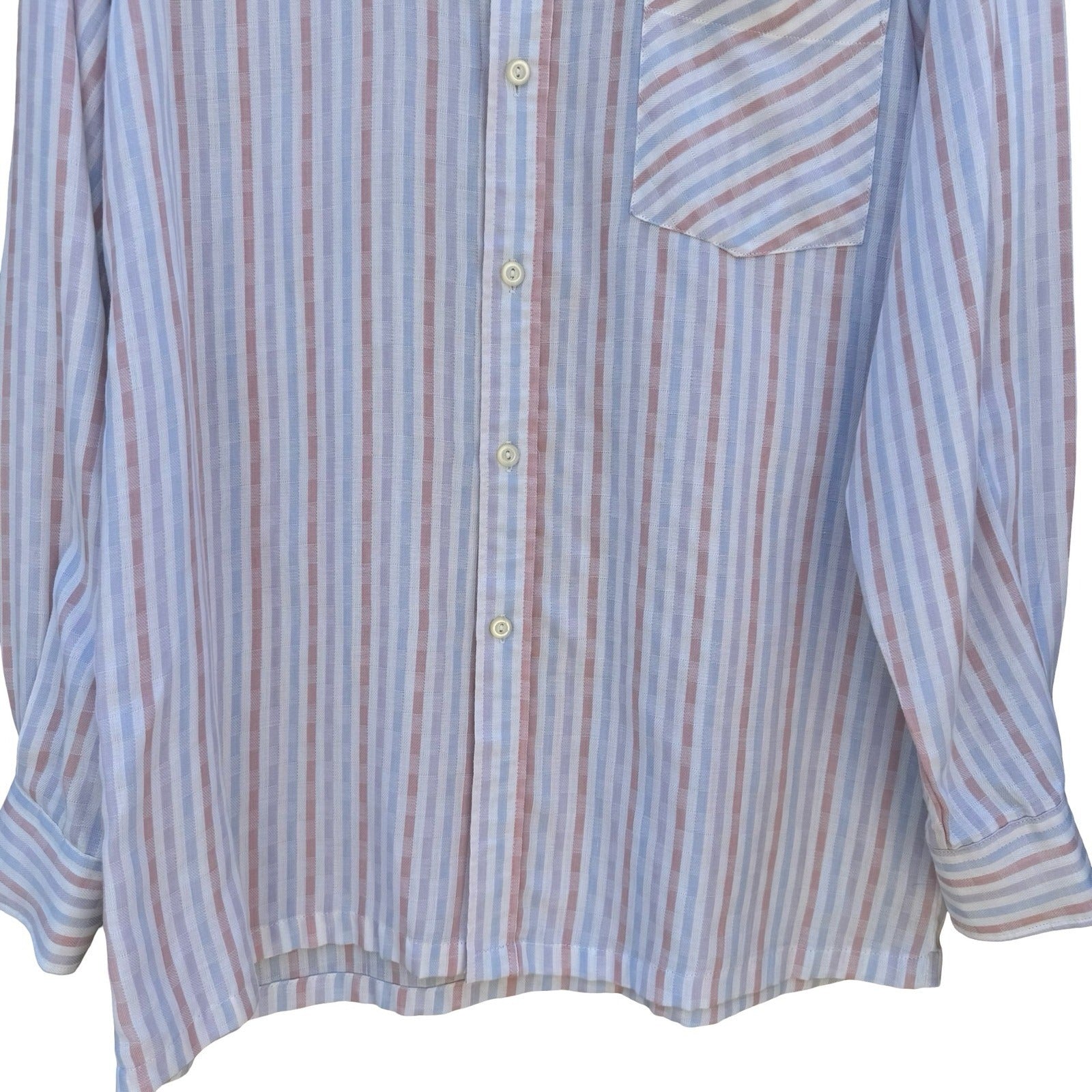 Vintage SDD Shindaedo Co Mens Striped Seersucker Button Down Shirt Blue Pink L
