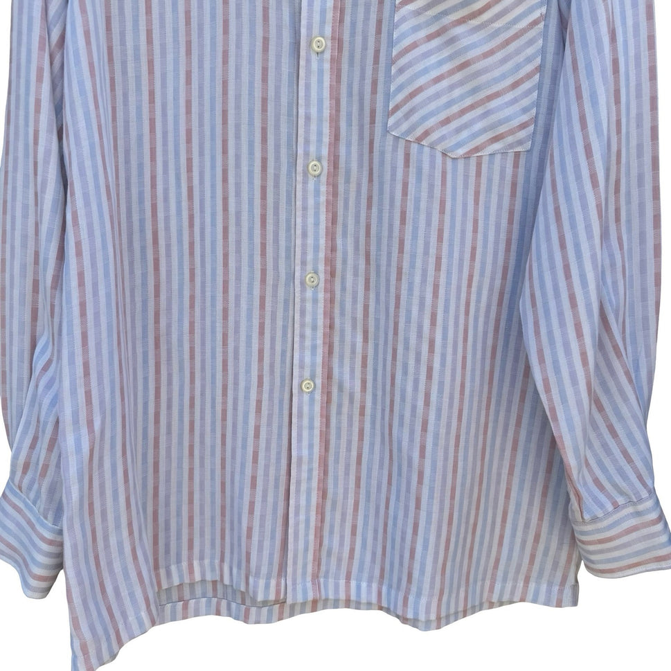 Vintage SDD Shindaedo Co Mens Striped Seersucker Button Down Shirt Blue Pink L