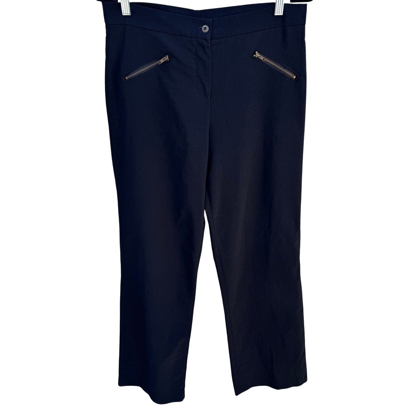 Clio Vintage 90s Womens Black Straight Leg Dress Pant Zip Pockets 10 Made in USA