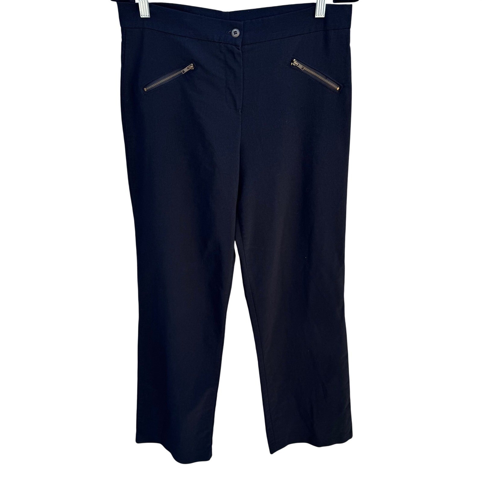 Clio Vintage 90s Womens Black Straight Leg Dress Pant Zip Pockets 10 Made in USA